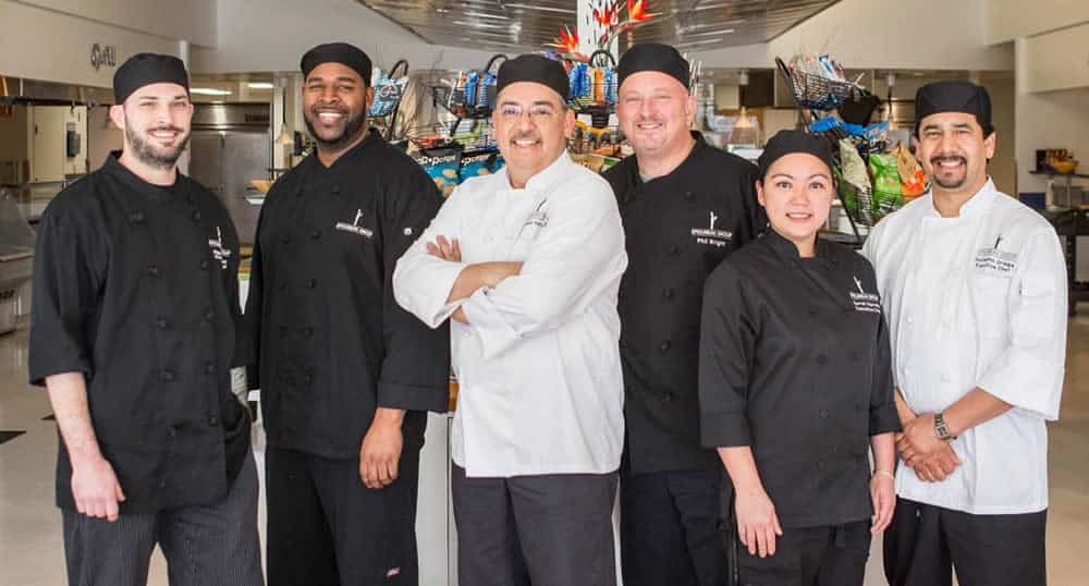 Visiting Guest Chefs, left to right: Ryan Satchwell, Marcus Triggs, SVP Reynaldo Hernandez, VP Corporate Chef Phil Wright, Sarrah Ponce De Leon, Guillermo Ortega